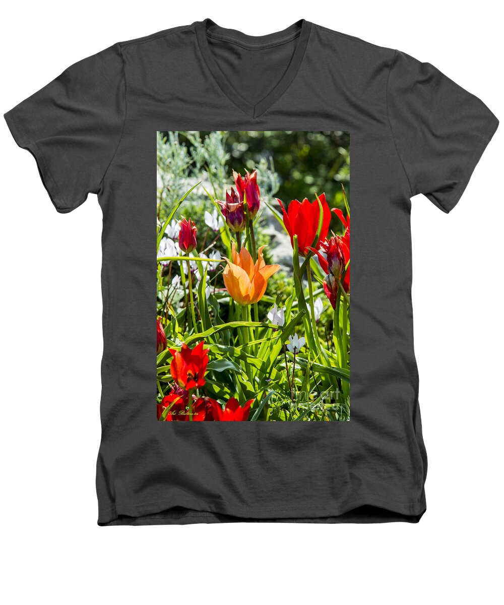 Spring Men's V-Neck T-Shirt featuring the photograph Tulip - The orange one by Arik Baltinester