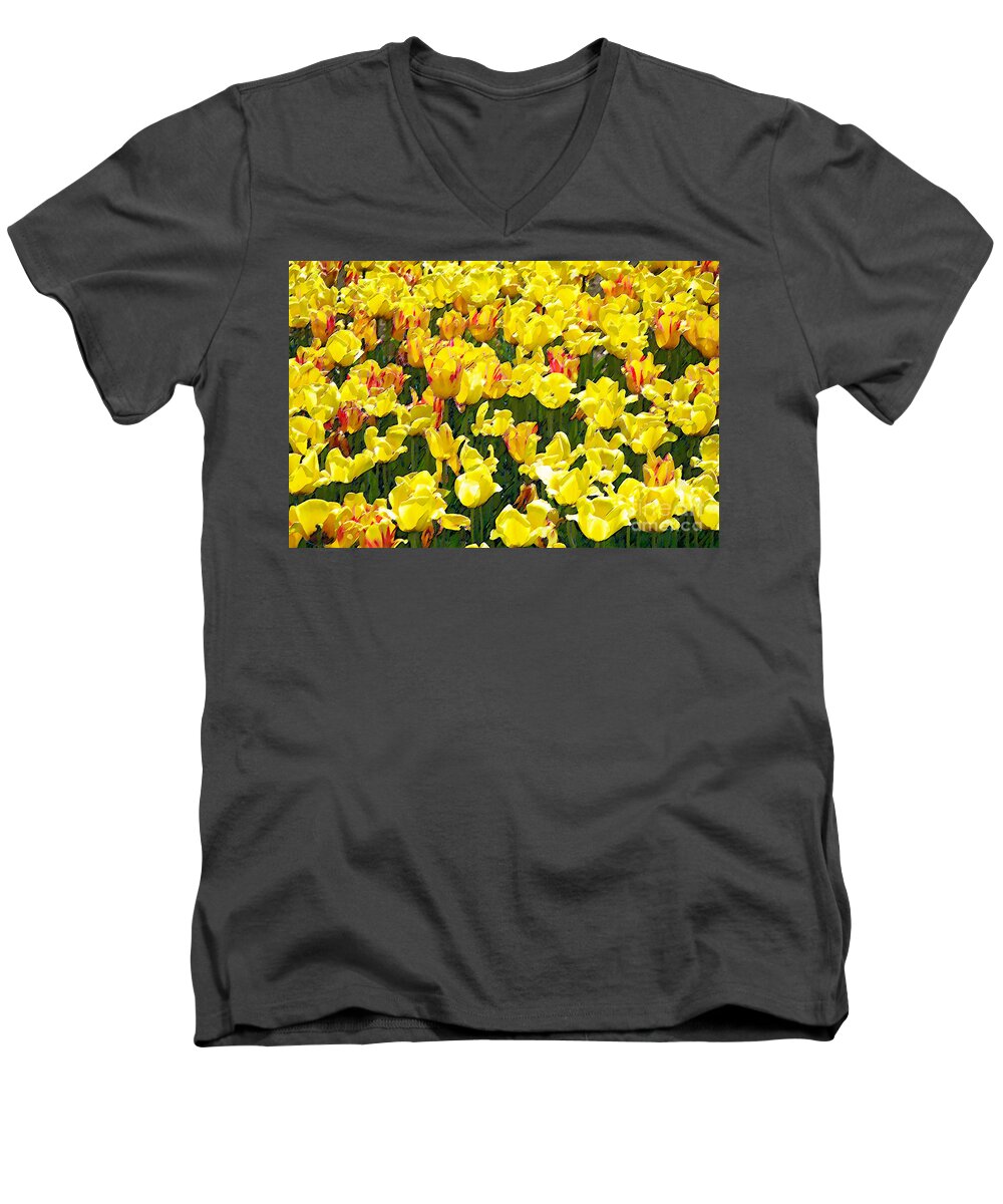 Tulips Men's V-Neck T-Shirt featuring the digital art Tulips by David Blank