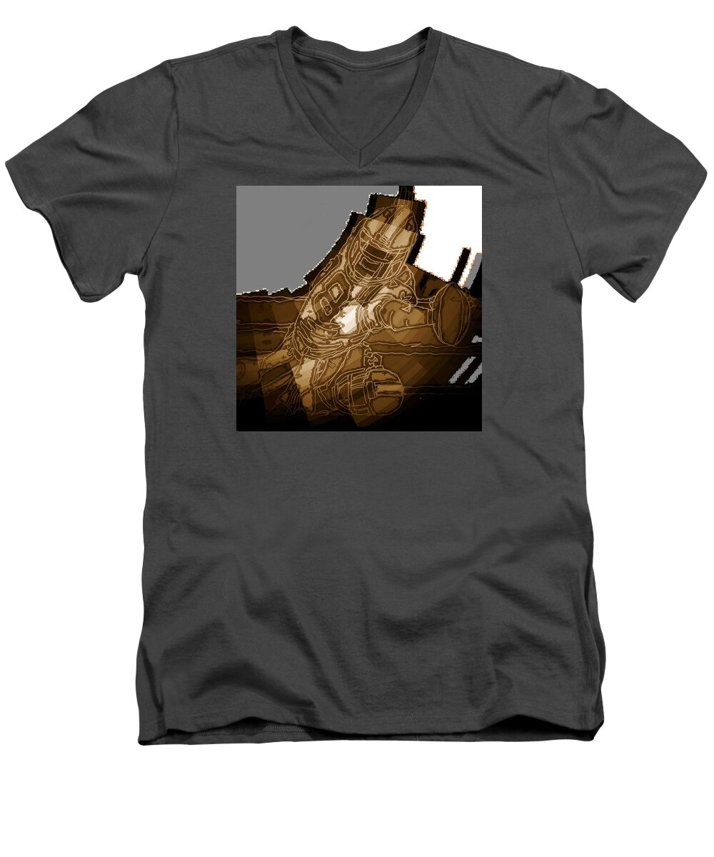 Football Men's V-Neck T-Shirt featuring the mixed media Tumble 2 by Andrew Drozdowicz