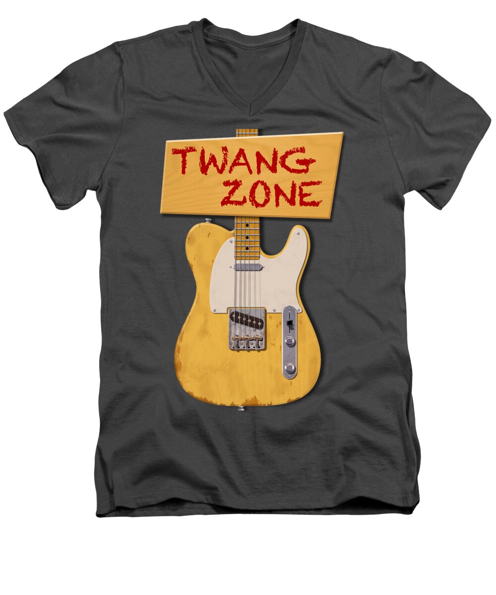 Tele Men's V-Neck T-Shirt featuring the digital art Twang Zone T-Shirt by WB Johnston
