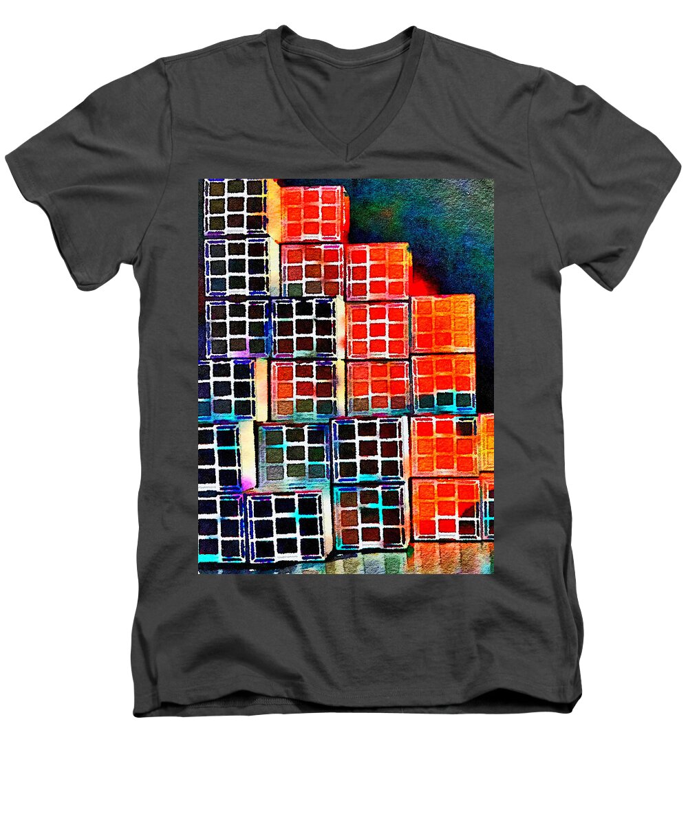 Stacked Colorful Boxes Men's V-Neck T-Shirt featuring the painting Twenty Four Boxes by Joan Reese