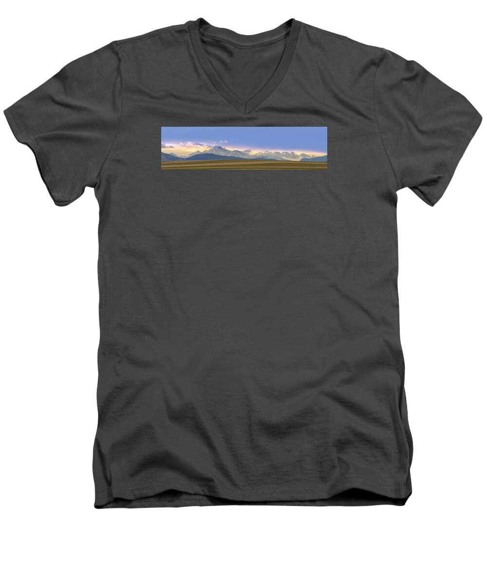 Twin Peaks Men's V-Neck T-Shirt featuring the photograph Twin Peaks Panorama View from the Agriculture Plains by James BO Insogna