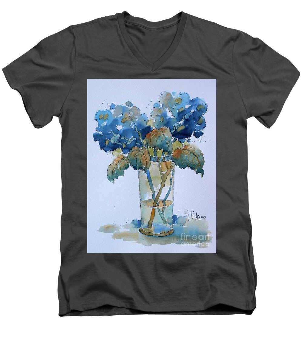 Flowers Men's V-Neck T-Shirt featuring the painting Two Blue Hydrangea by Joyce Hicks