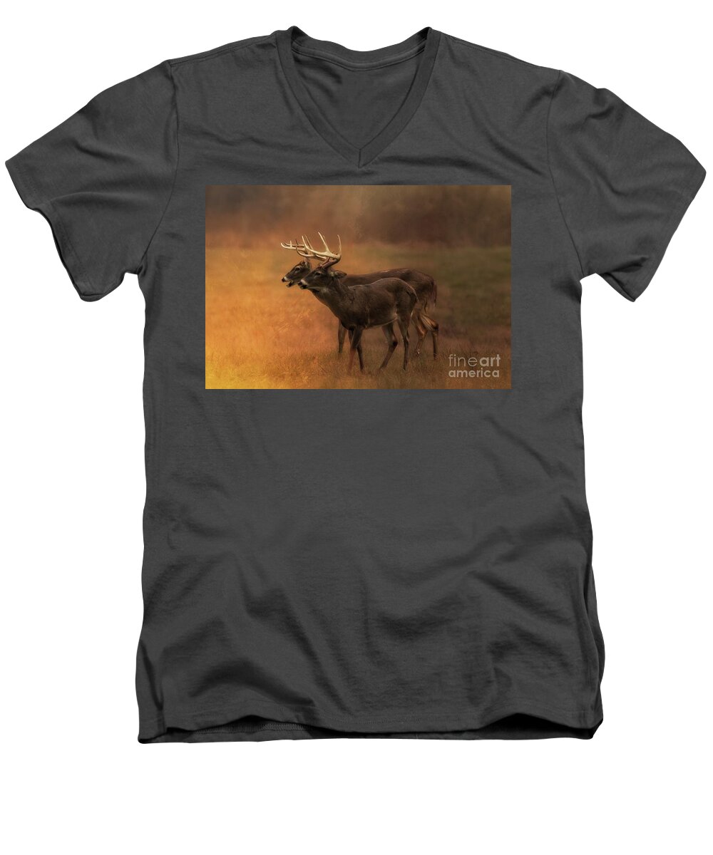 Bucks Men's V-Neck T-Shirt featuring the digital art Two for One by Geraldine DeBoer