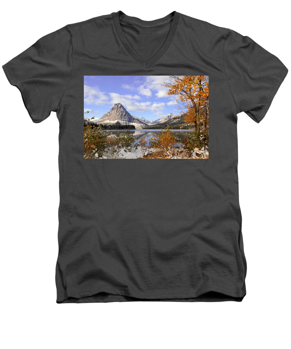 Glacier National Park Men's V-Neck T-Shirt featuring the photograph Two Medicine Change of Seasons by Jack Bell