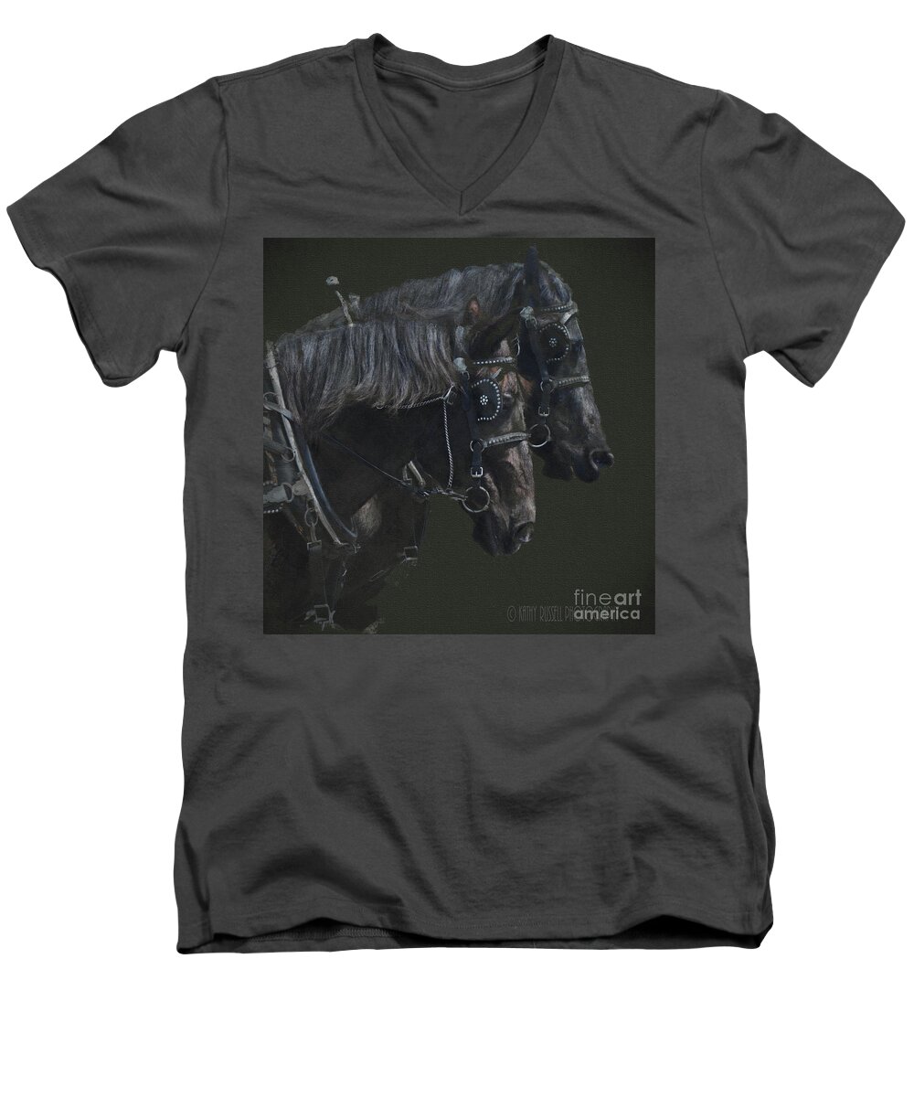 Horses Men's V-Neck T-Shirt featuring the photograph Two Percherons by Kathy Russell
