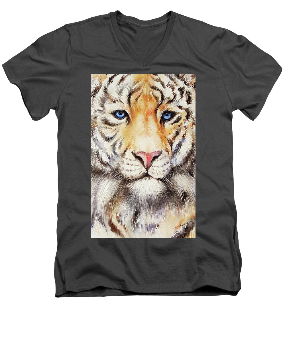 Tiger Men's V-Neck T-Shirt featuring the painting Tyger Tyger by Arti Chauhan