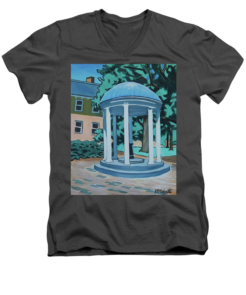 University Of North Carolina At Chapel Hill Men's V-Neck T-Shirt featuring the painting UNC Old Well by Tommy Midyette