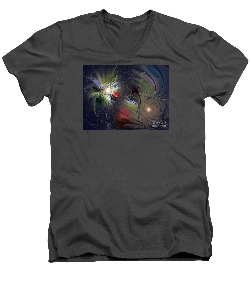 Abstract Men's V-Neck T-Shirt featuring the digital art Unfading by Karin Kuhlmann