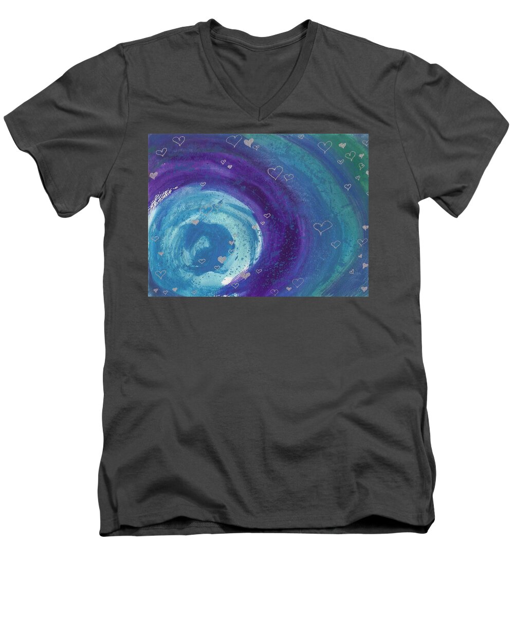 Universal Men's V-Neck T-Shirt featuring the painting Universal Love by Julia Woodman