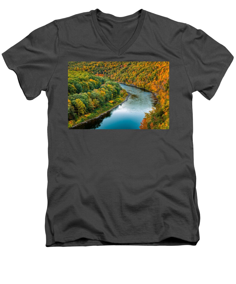 Hawks Nest Men's V-Neck T-Shirt featuring the photograph Upper Delaware River by Mihai Andritoiu