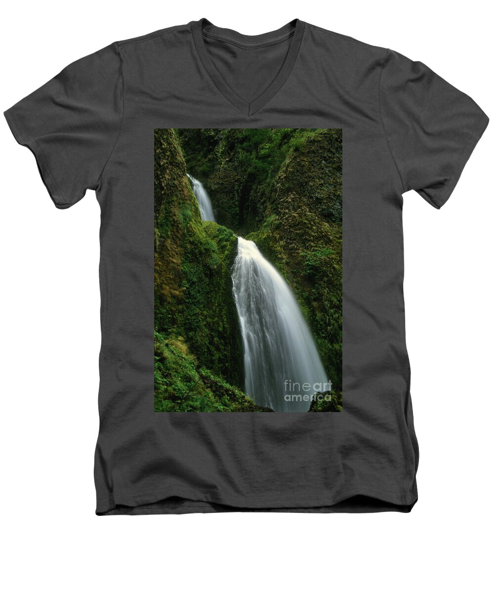 Images Men's V-Neck T-Shirt featuring the photograph Upper Wahkeena Falls by Rick Bures