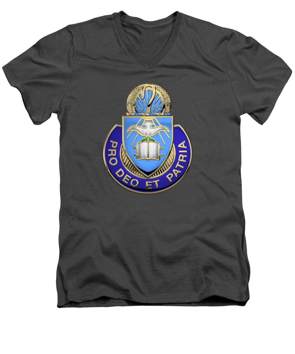 'military Insignia & Heraldry' Collection By Serge Averbukh Men's V-Neck T-Shirt featuring the digital art U. S. Army Chaplain Corps - Regimental Insignia over Blue Velvet by Serge Averbukh
