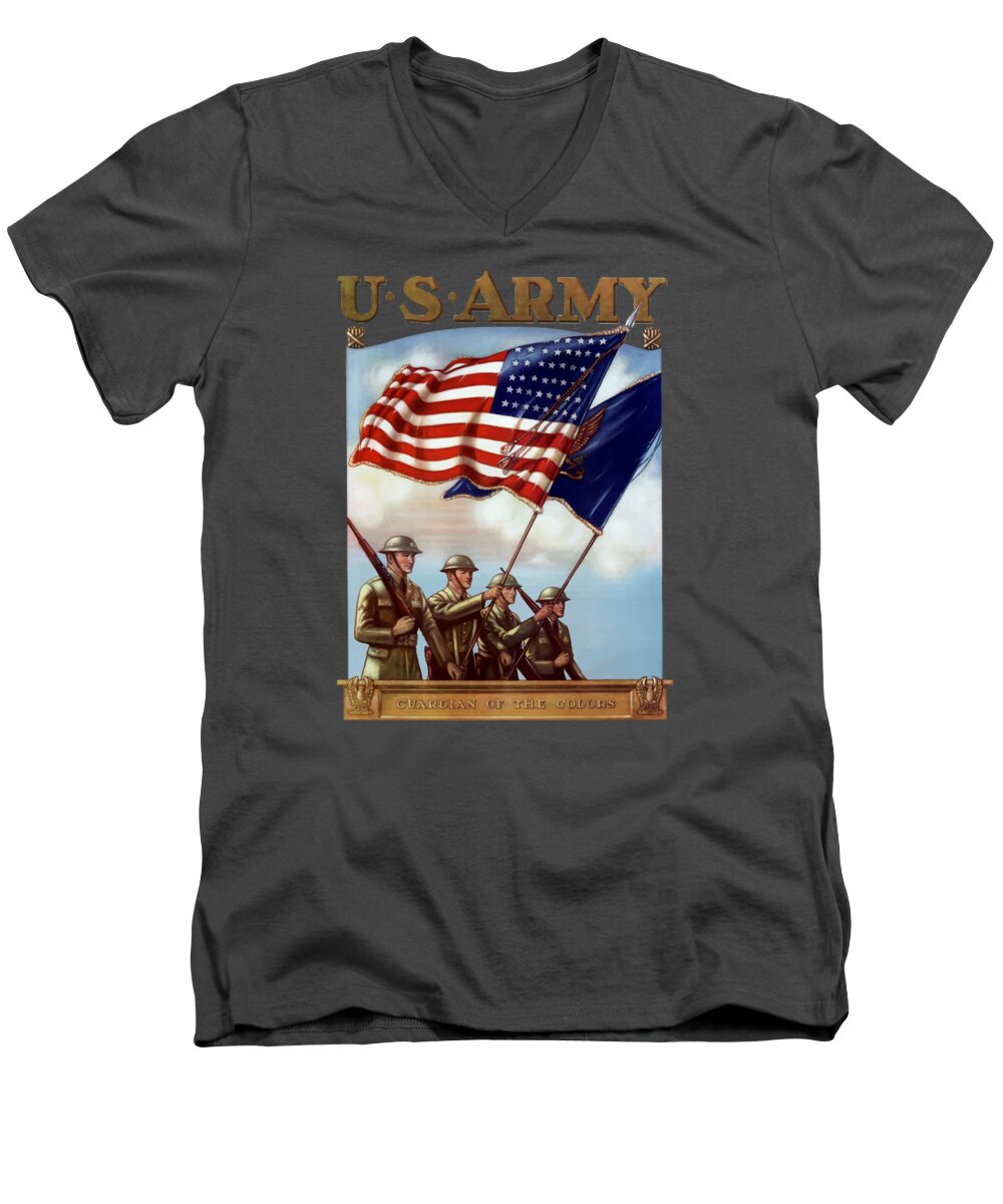 Us Army Men's V-Neck T-Shirt featuring the painting US Army -- Guardian Of The Colors by War Is Hell Store