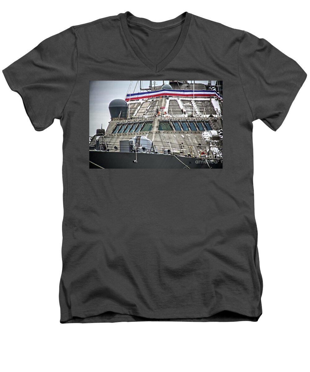 Uss Little Rock Men's V-Neck T-Shirt featuring the photograph USS Little Rock LCS 9 by Jim Lepard