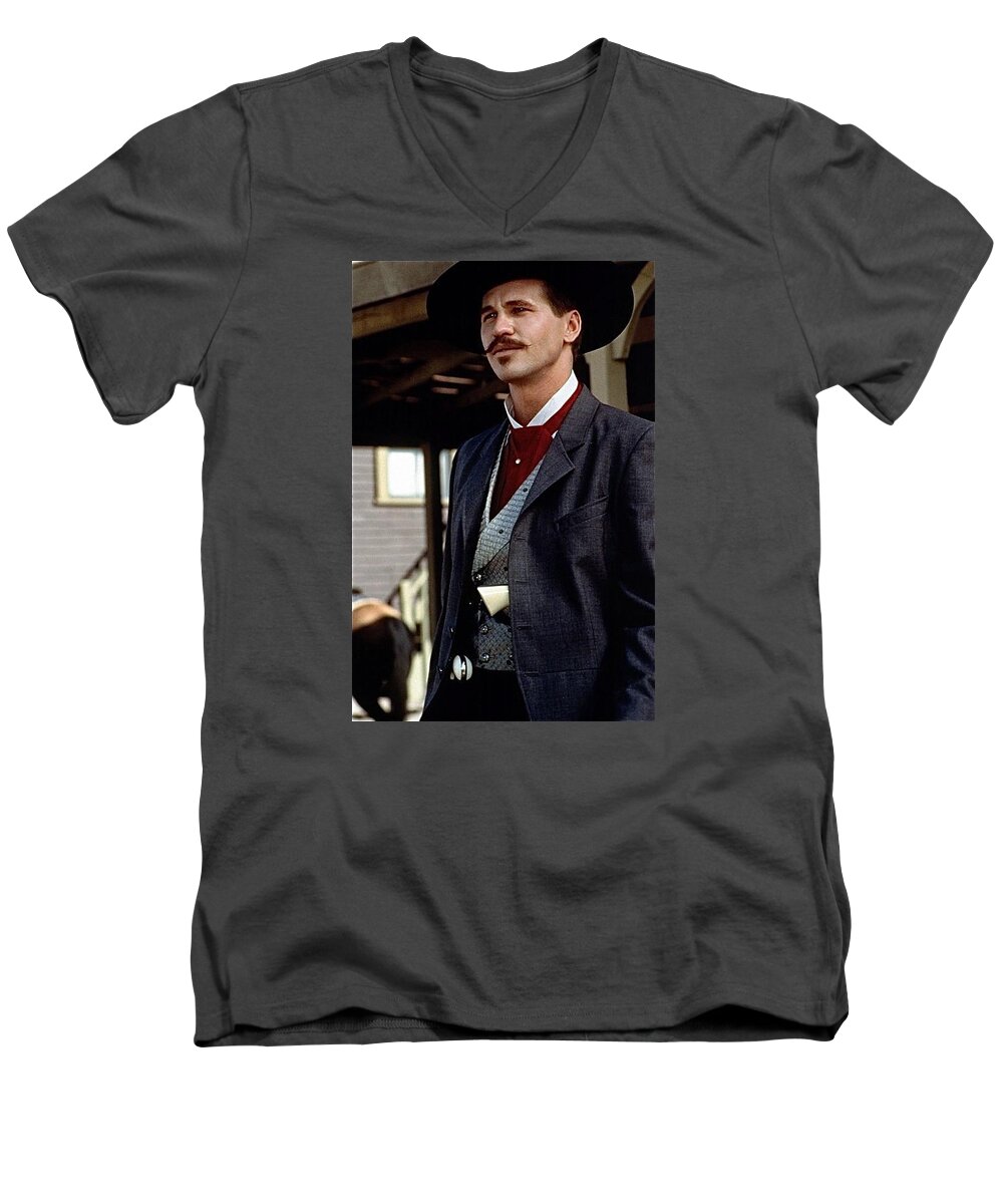 Val Kilmer As Doc Holliday Tombstone Set Men's V-Neck T-Shirt featuring the photograph Val Kilmer as Doc Holliday Tombstone set 1993-2015 by David Lee Guss