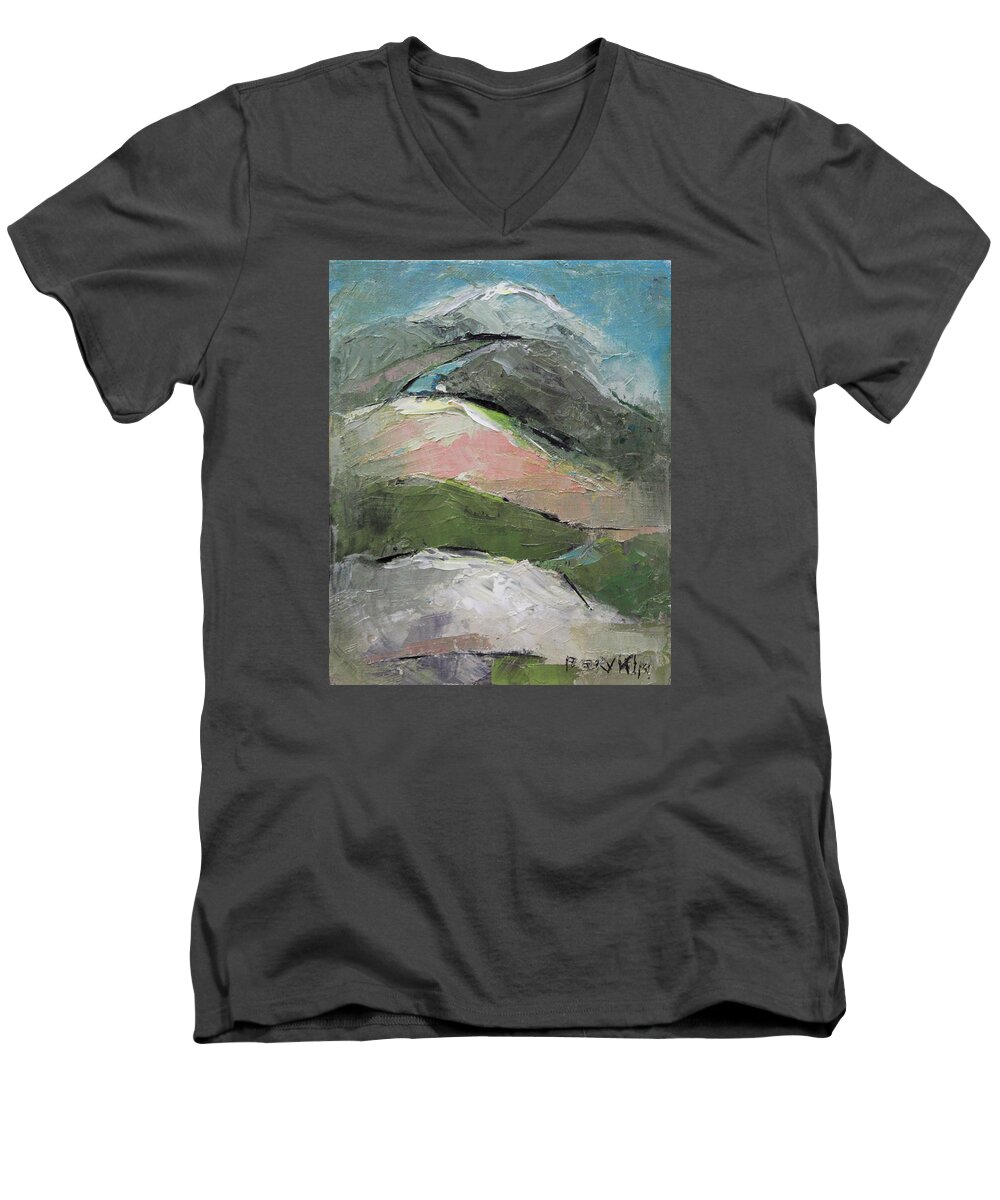 Oil Men's V-Neck T-Shirt featuring the painting Valley by Becky Kim