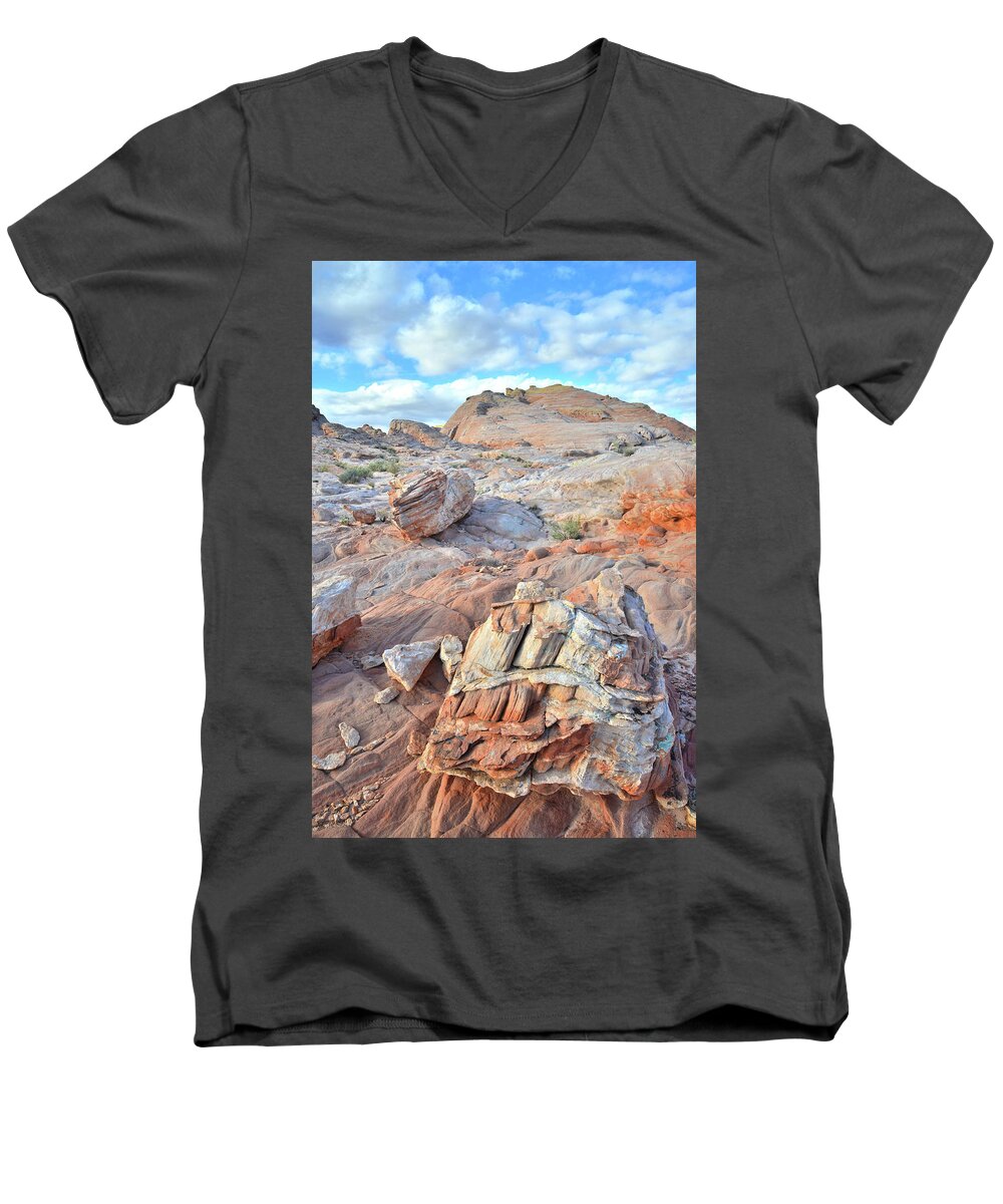 Valley Of Fire State Park Men's V-Neck T-Shirt featuring the photograph Valley of Fire Boulders by Ray Mathis