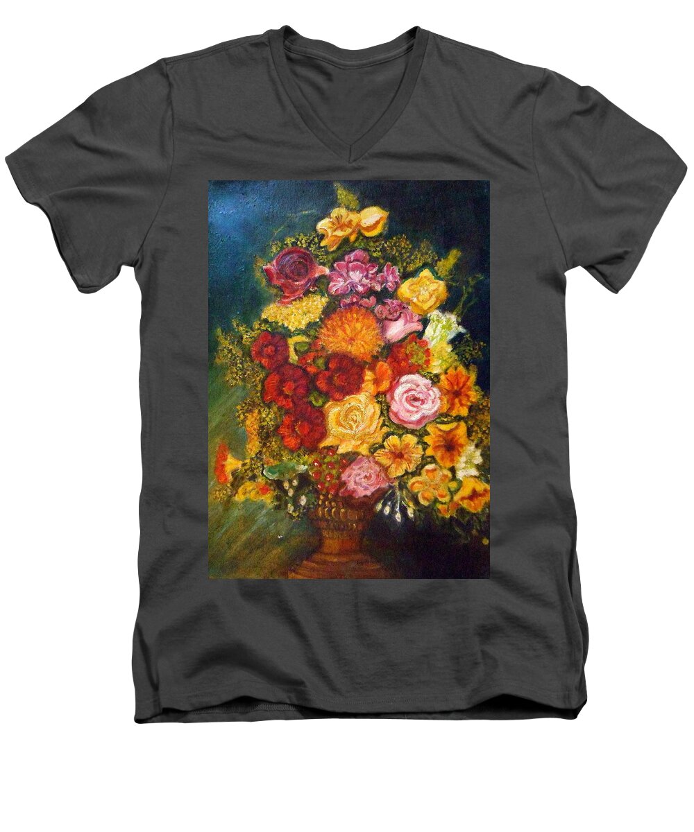 Still Life Men's V-Neck T-Shirt featuring the painting Vase with Flowers by Greta Gartner