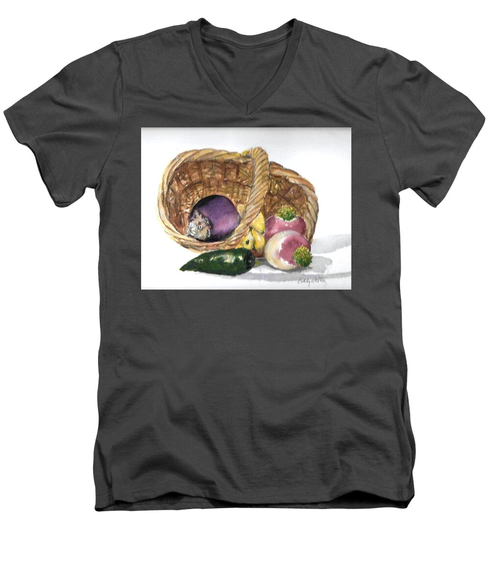  Men's V-Neck T-Shirt featuring the painting Veggie Basket by Bobby Walters