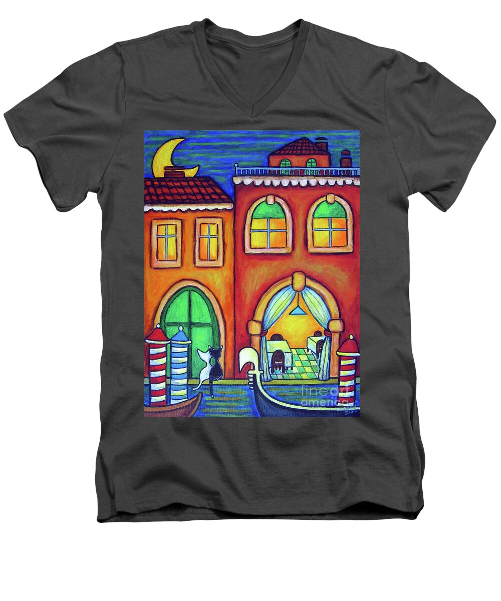 Venice Men's V-Neck T-Shirt featuring the painting Venice Valentine II by Lisa Lorenz