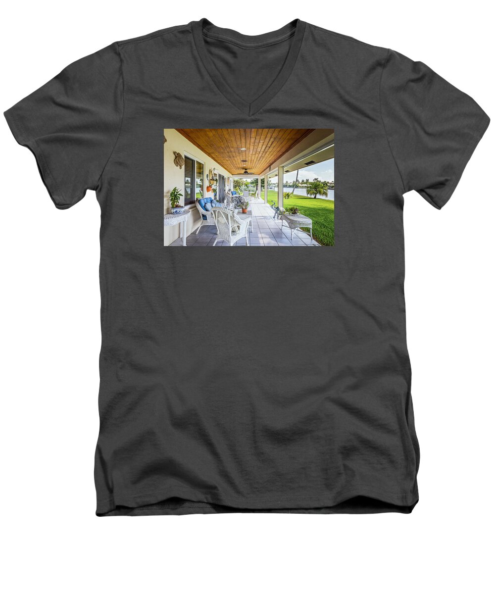  Men's V-Neck T-Shirt featuring the photograph Veranda by Jody Lane