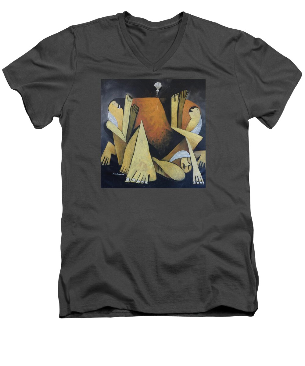  Abstract Men's V-Neck T-Shirt featuring the painting VICIS No. 1 by Mark M Mellon