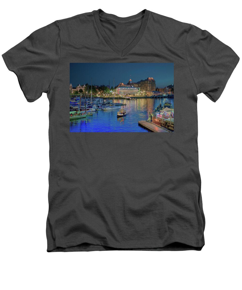 Victoria Men's V-Neck T-Shirt featuring the photograph Victoria at Night by Patricia Dennis