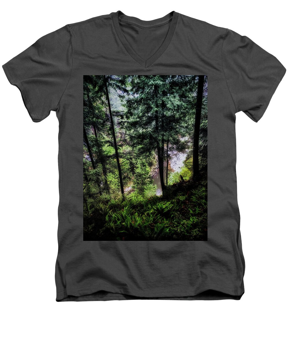 Nature Men's V-Neck T-Shirt featuring the photograph View Downhill by Joseph Hollingsworth