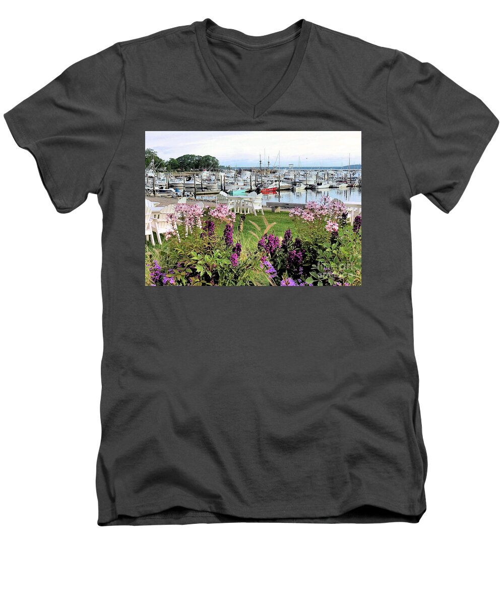 Janice Drew Men's V-Neck T-Shirt featuring the photograph View from Plymouth Yacht Club by Janice Drew