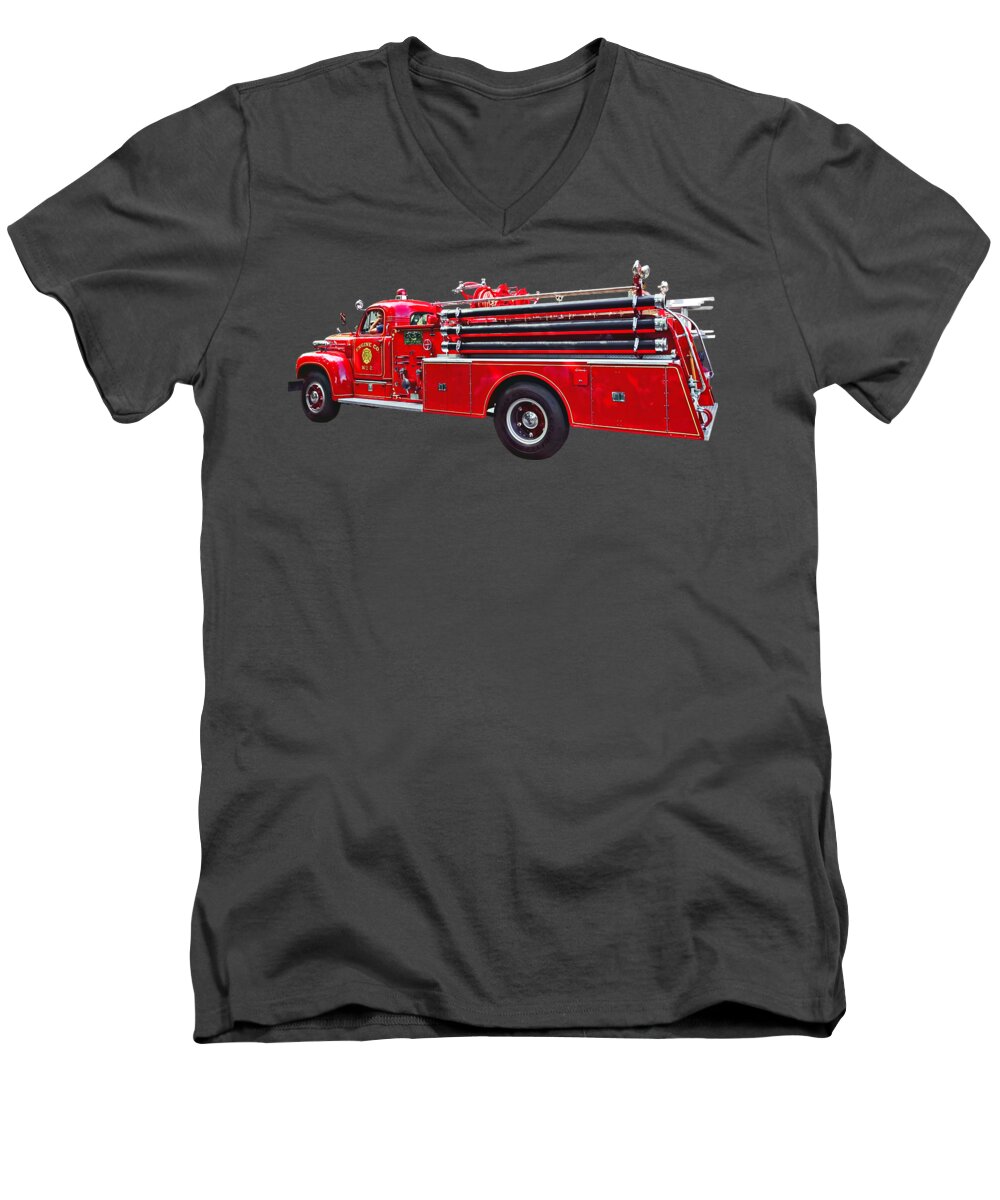 Fire Truck Men's V-Neck T-Shirt featuring the photograph Vintage Pumper Fire Engine by Susan Savad