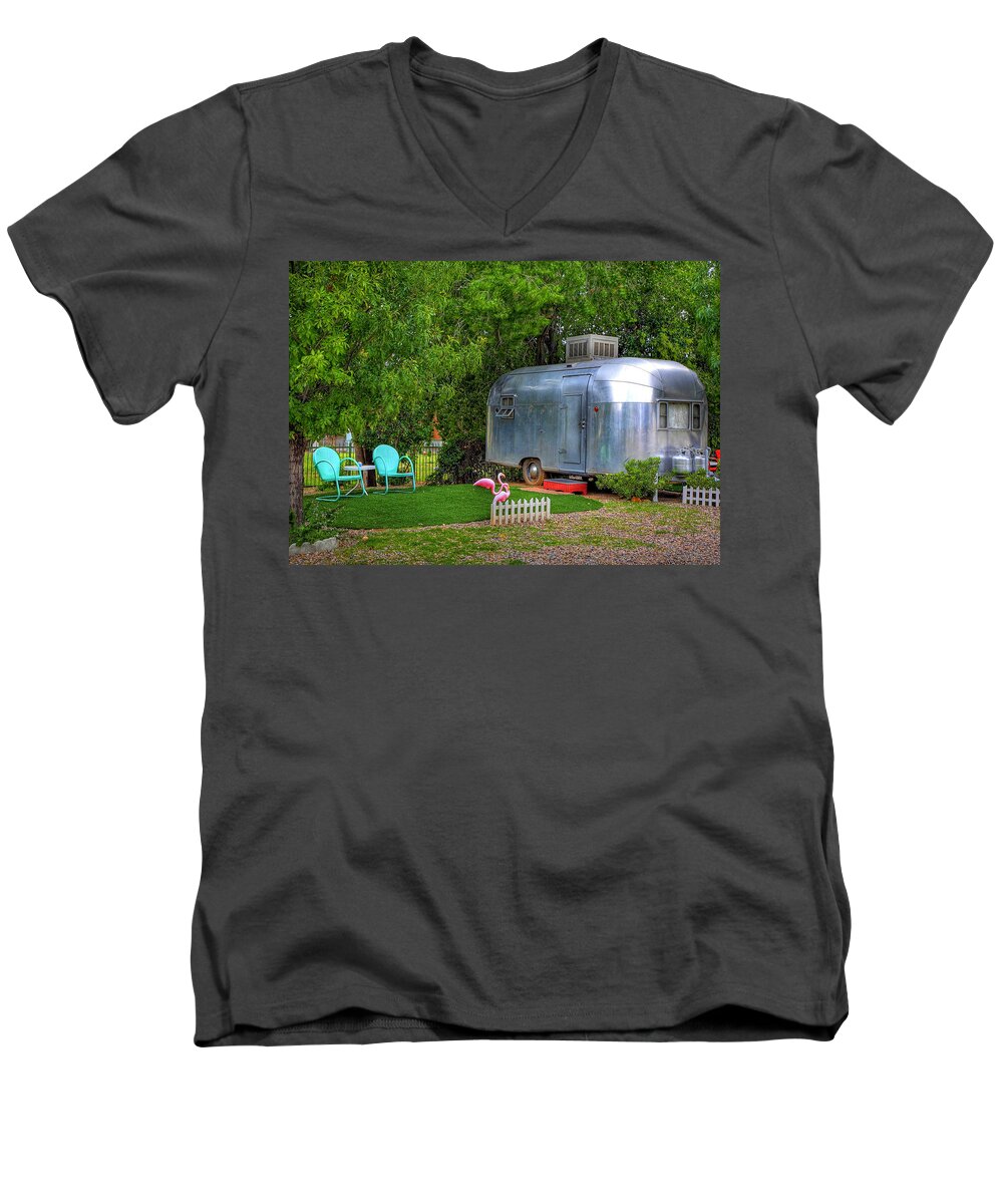 El Rey Men's V-Neck T-Shirt featuring the photograph Vintage Trailer by Charlene Mitchell