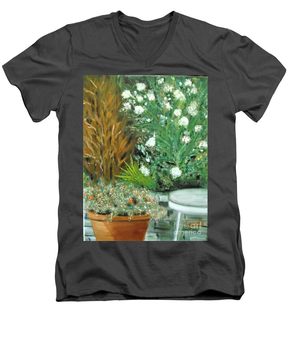 Plein Air Men's V-Neck T-Shirt featuring the painting Virginia's Garden by Laurie Morgan