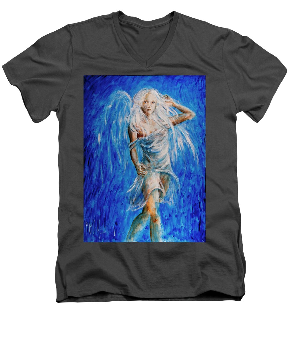 Angel Men's V-Neck T-Shirt featuring the painting Viva Forever by Nik Helbig