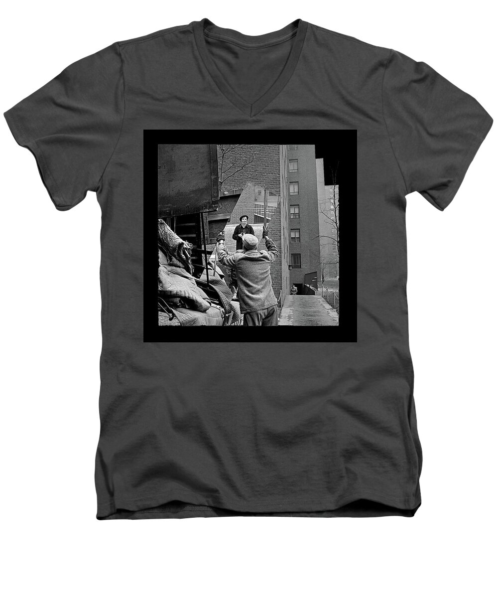 Vivian Maier Self Portrait Probably Taken In Chicago Illinois 1955 Men's V-Neck T-Shirt featuring the photograph Vivian Maier Self Portrait Probably Taken In Chicago Illinois 1955 frame added 2016 by David Lee Guss