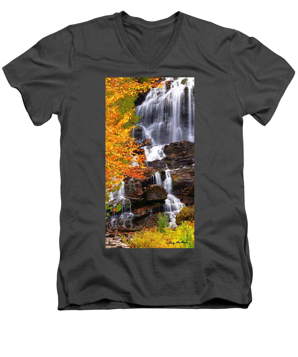 Landscape Men's V-Neck T-Shirt featuring the photograph Vivid Falls by Harry Moulton