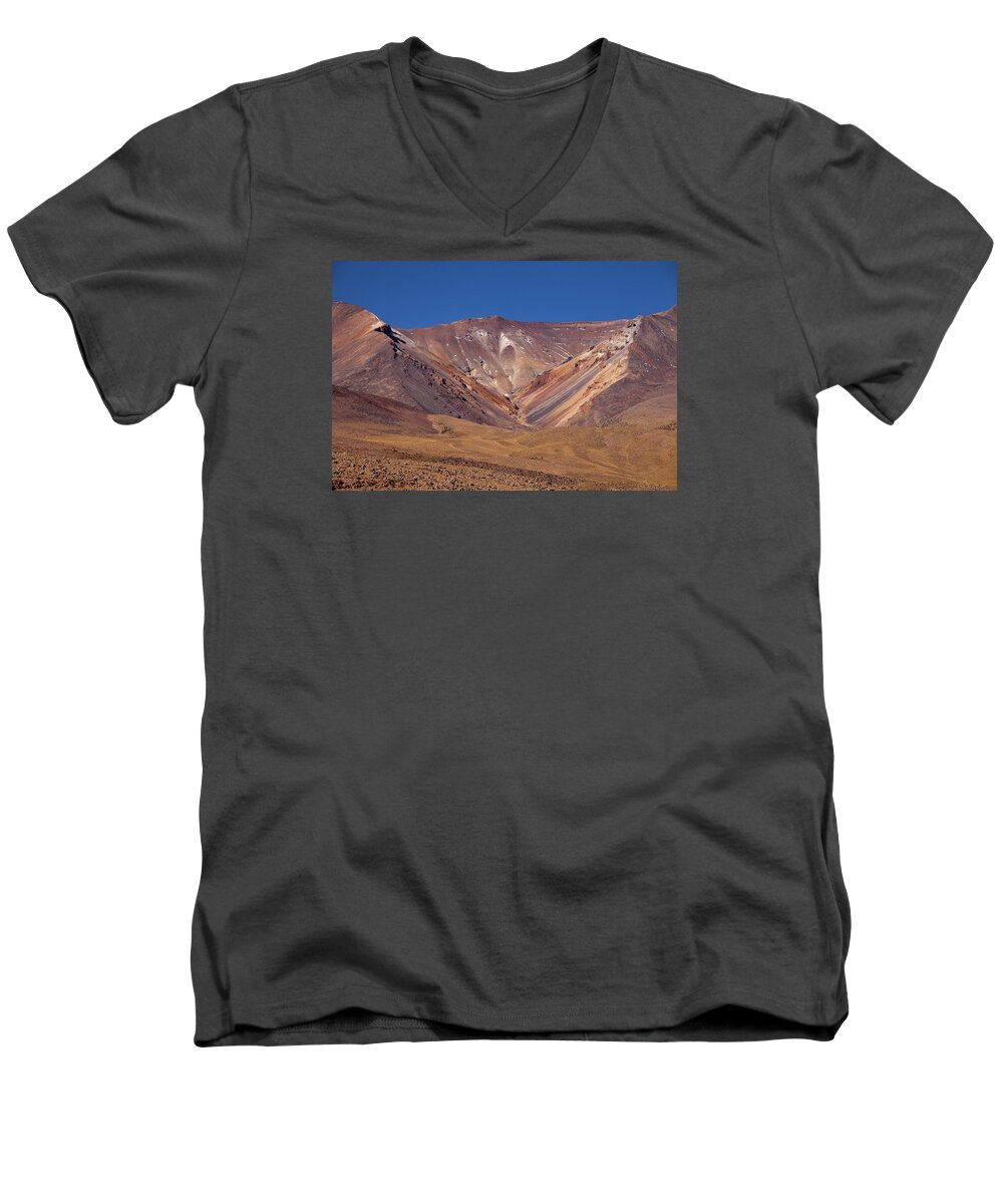 Volcano Crater Men's V-Neck T-Shirt featuring the photograph Volcano Crater in Siloli Desert by Aivar Mikko