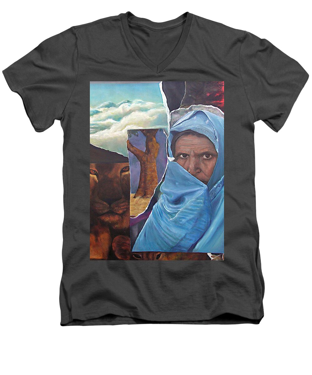 Surreal Men's V-Neck T-Shirt featuring the painting Waiting by Julie Davis