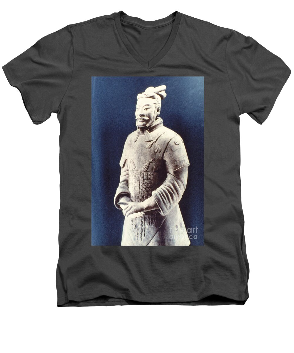 Terracotta Army Men's V-Neck T-Shirt featuring the photograph Warrior of the Terracotta Army by Heiko Koehrer-Wagner