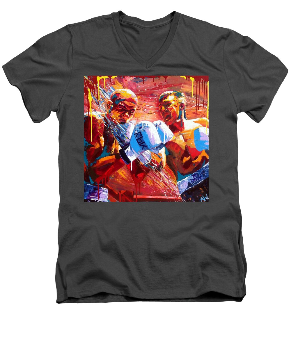 Art Men's V-Neck T-Shirt featuring the painting Warriors by Angie Wright