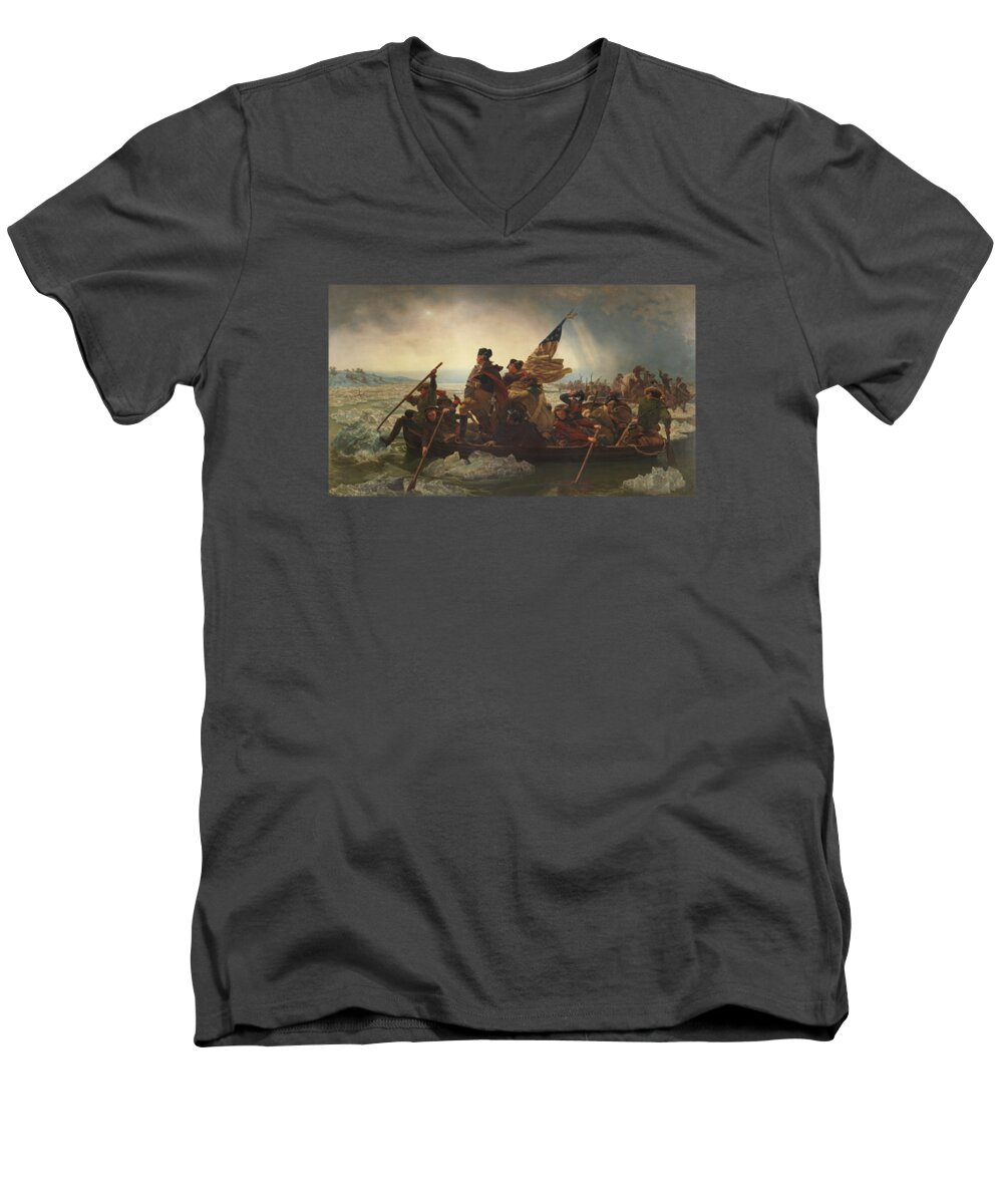 Washington Crossing The Delaware Men's V-Neck T-Shirt featuring the painting Washington Crossing the Delaware Painting by Emanuel Gottlieb Leutze