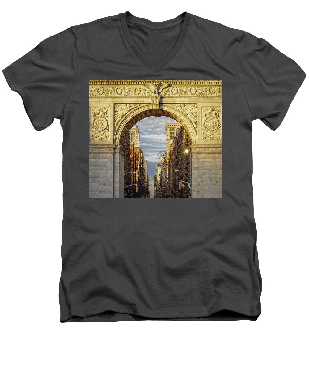 'washington Square Park Men's V-Neck T-Shirt featuring the photograph Washington Square Golden Arch by Jeffrey Friedkin