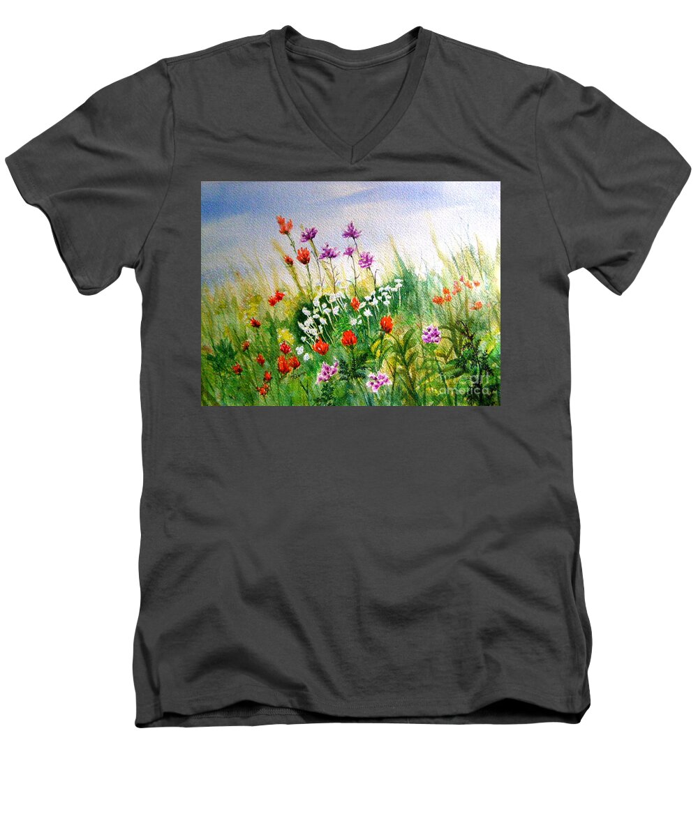 Wildflowers Men's V-Neck T-Shirt featuring the painting Washington Wildflowers by Lynn Quinn