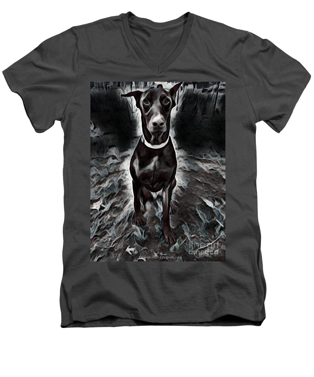 Pet Men's V-Neck T-Shirt featuring the mixed media Watch For Me On Halloween by PainterArtist FIN