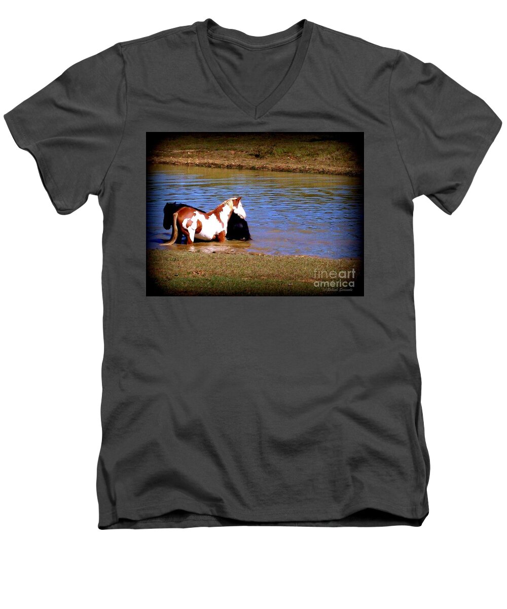 Horses Men's V-Neck T-Shirt featuring the photograph Water Babies by Rabiah Seminole