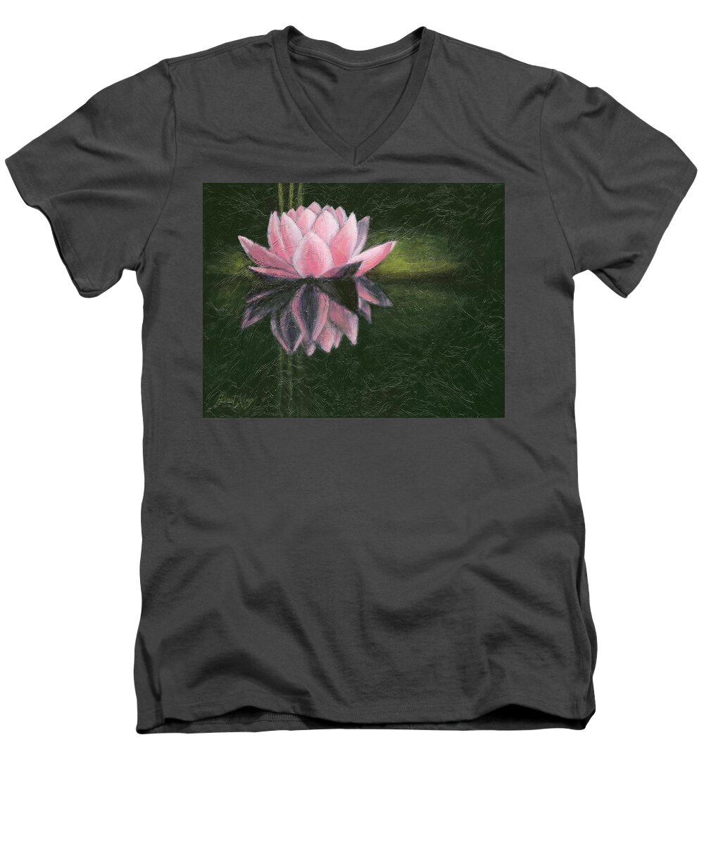 Water Lily Men's V-Neck T-Shirt featuring the painting Water Lily by Janet King