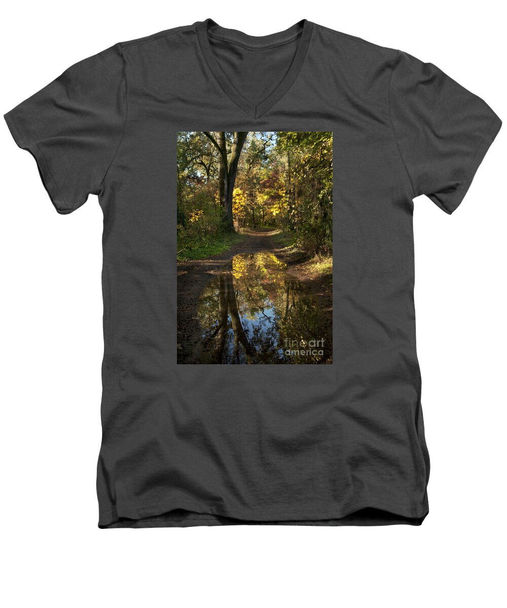 Landscape Men's V-Neck T-Shirt featuring the photograph Water on the trail by Richard Verkuyl