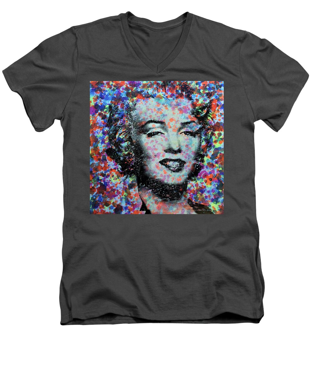 Celebrity Men's V-Neck T-Shirt featuring the painting Watercolor Marilyn by Robert R Splashy Art Abstract Paintings