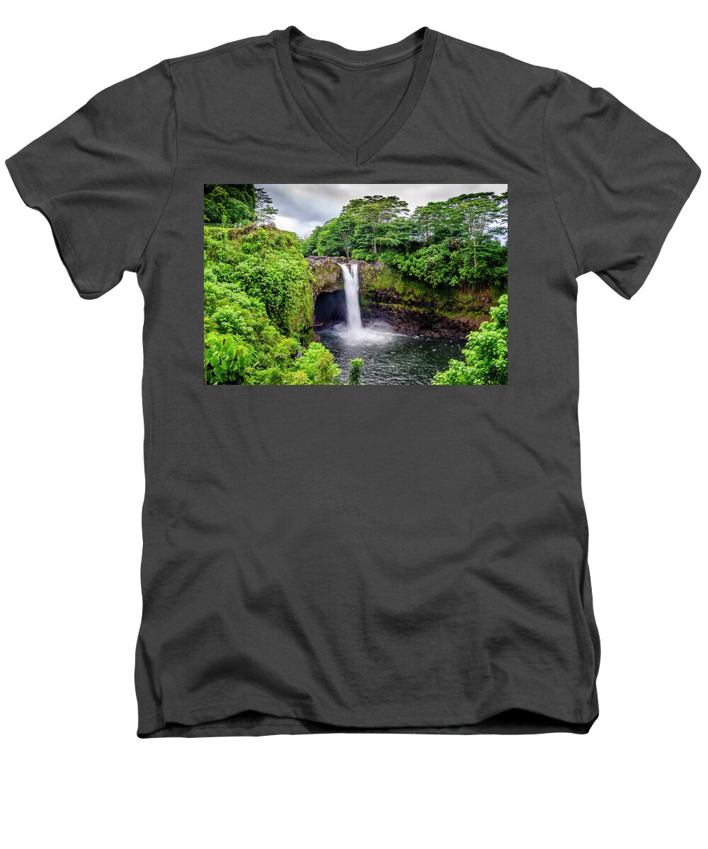 Waterfall Men's V-Neck T-Shirt featuring the photograph Waterfall into the Valley by Daniel Murphy