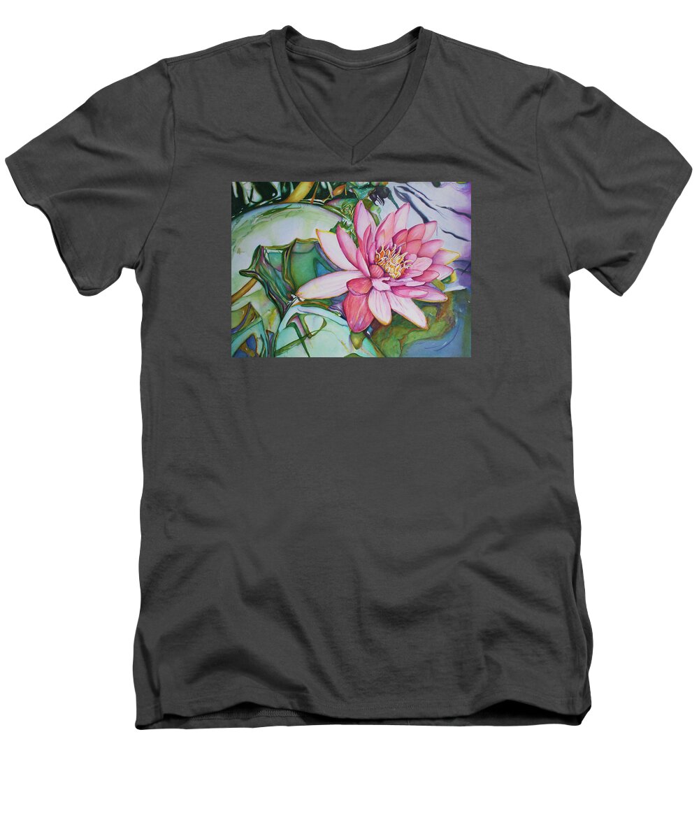 Watercolor Men's V-Neck T-Shirt featuring the painting Waterlily by Christiane Kingsley